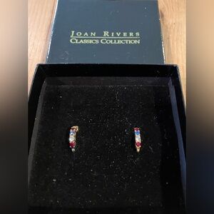 Never worn.Vintage, Rare Joan Rivers Gold Earrings with Red, Blue, and White